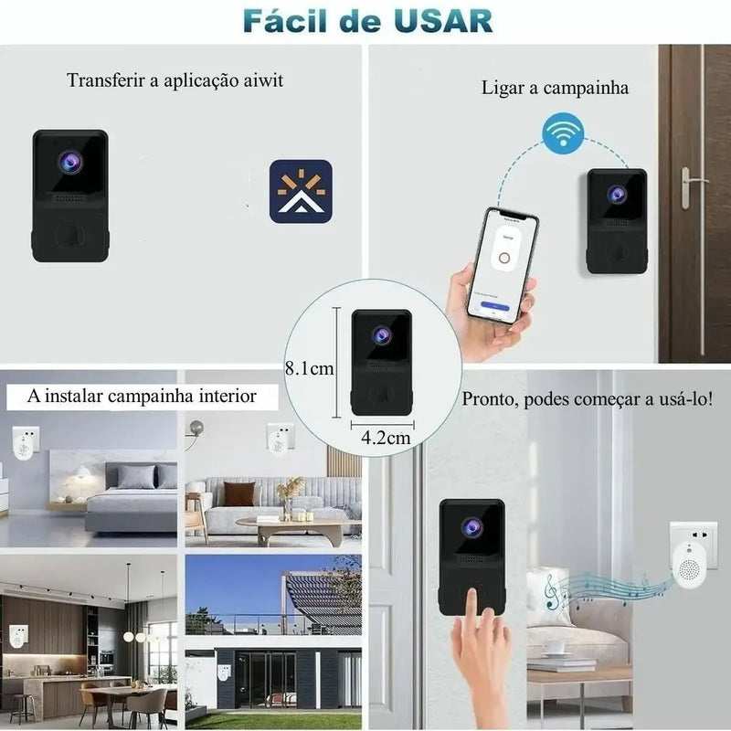 Campainha Wifi Interfone Câmera Áudio Sem Fio À Prova D'água  Frete Grátis