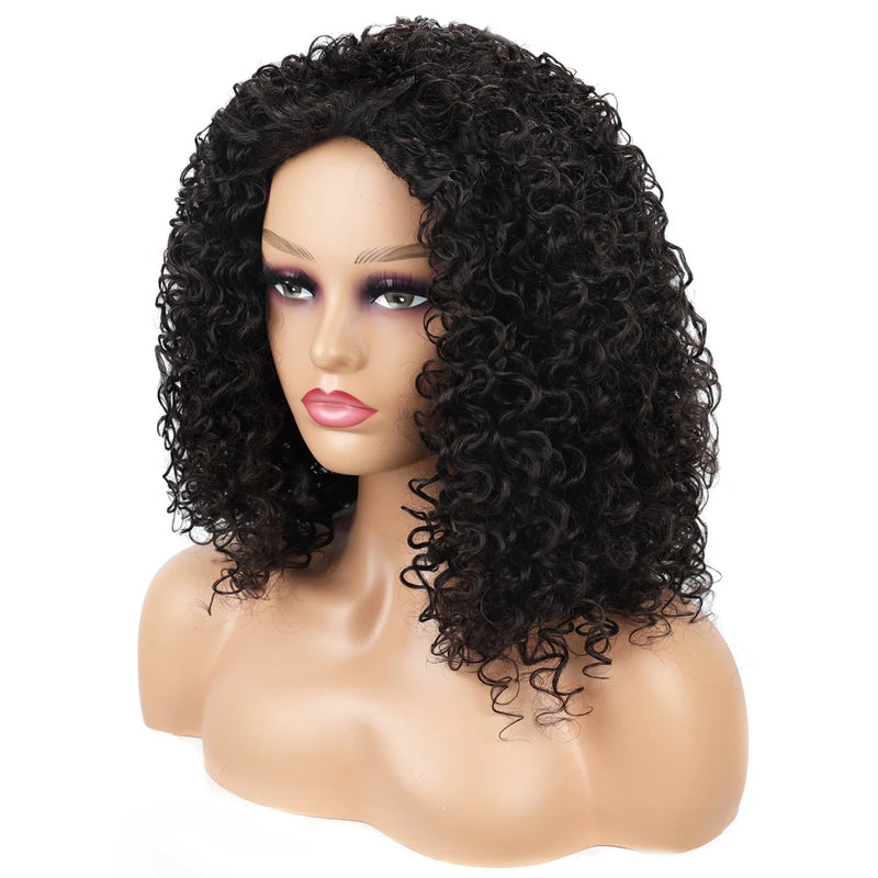 Peruca Wig Fibra Orgânica Premium Cacheado Full Machine Made Afro Cacheado Preto Natural "GEO"-MODA 45cm 240g +Touca Wig Cap