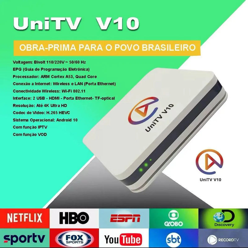 UNITV V10 Conversor de Smart Tv Box 4k Android 11 Wifi 5g Internet Tv Assista Filmes, Séries, Desenhos e Canais em 1 Só Lugar  Frete Grátis