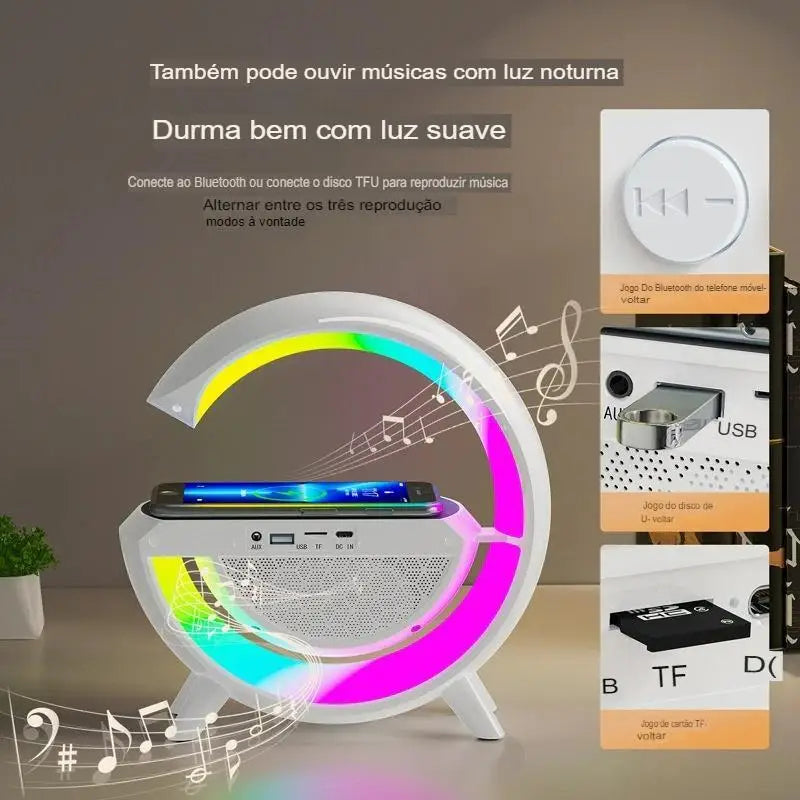 Caixa de Som G-Speaker Carregador Sem Fio Bluetooth RGB Lâmpada De Mesa LED  Frete Grátis